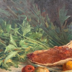 SOLD C19th French Still Life Kitchen scene hold