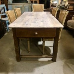 Antique French Oak Farmhouse Table with lime Waxed Pine Top