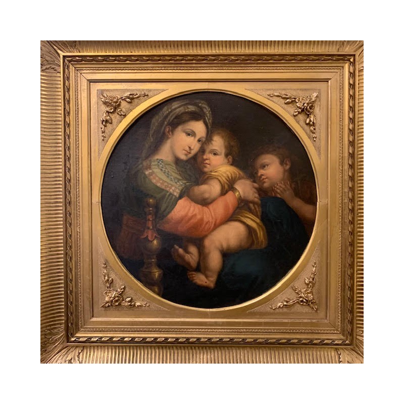 C19th Italian Oleograph of the Madonna and Child