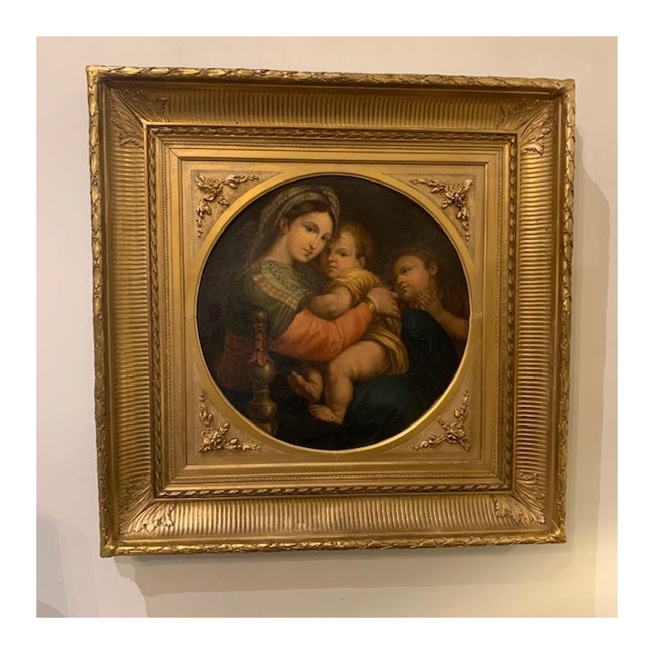 C19th Italian Oleograph of the Madonna and Child