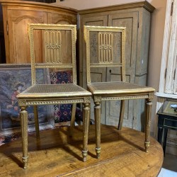 C19th Pair Louis XVI Style Gilded Salon Chairs