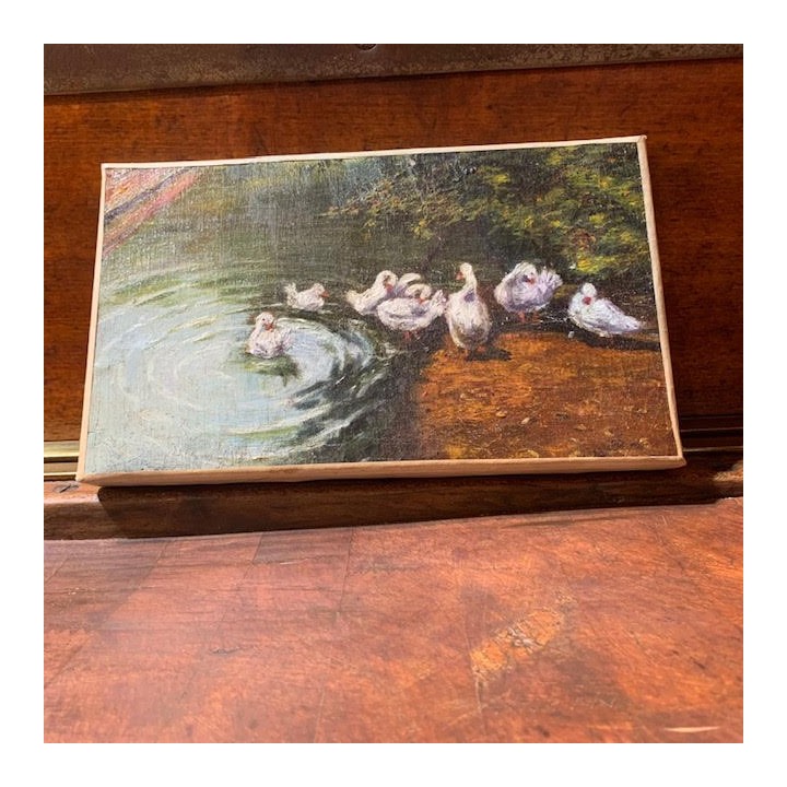 French C1900 Oil on Canvas Canard dans L'eau