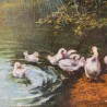 French C1900 Oil on Canvas Canard dans L'eau