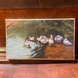 French C1900 Oil on Canvas Canard dans L'eau
