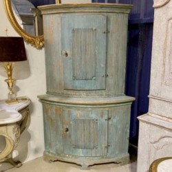 C18th Swedish Original Blue Patina  Corner Cabinet