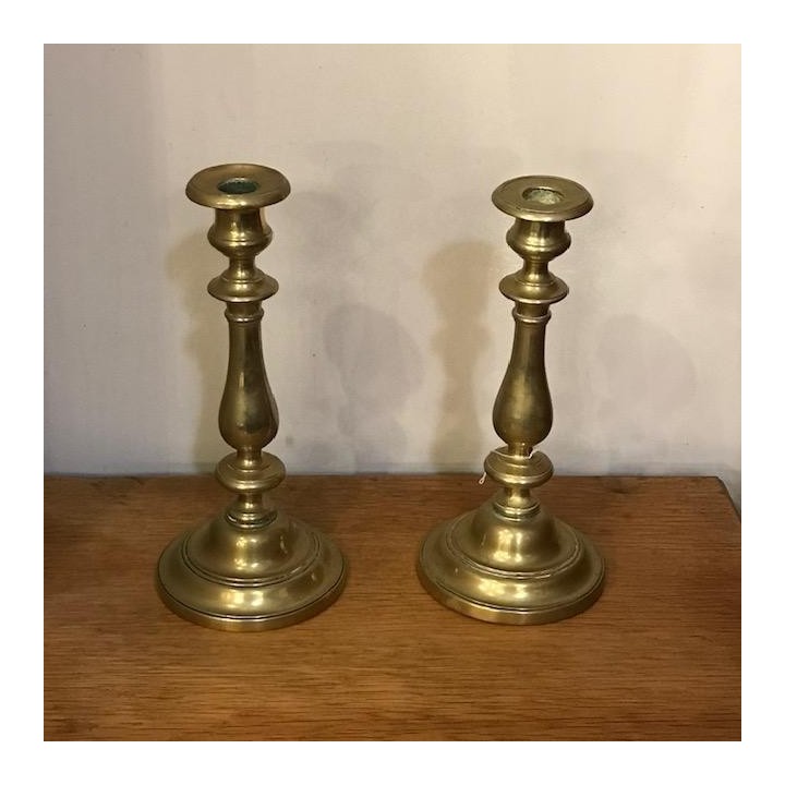 Antique Pair of Brass Candle Holders
