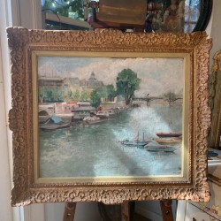C1940 Paris 'La Seine" Oil on Canvas