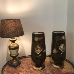 C1900 Pair of Glass Hand Painted Vases