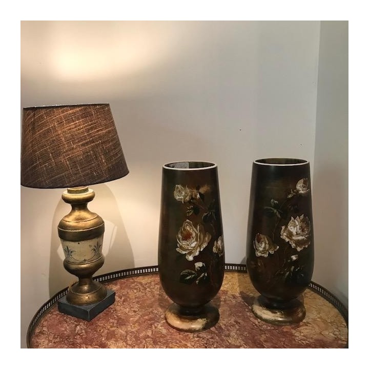 C1900 Pair of Glass Hand Painted Vases