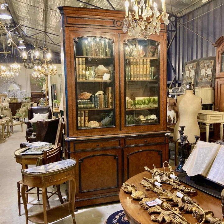 C19th Louis Philippe Bookcase Walnut and Ebonised Detail