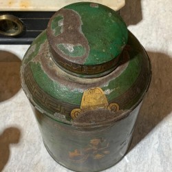 C18th Chinoiserie Tin Canister, Key Pattern