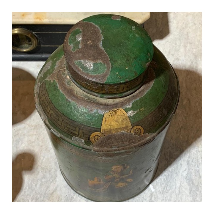 C18th Chinoiserie Tin Canister, Key Pattern
