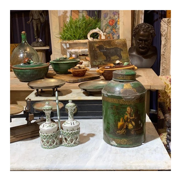 C18th Chinoiserie Tin Canister, Key Pattern