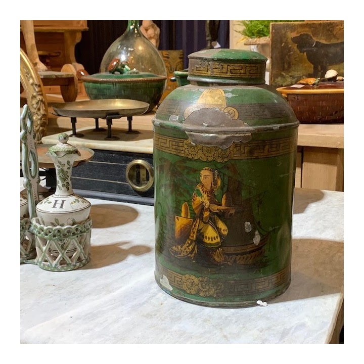 C18th Chinoiserie Tin Canister, Key Pattern