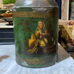 C18th Chinoiserie Tin Canister, Key Pattern