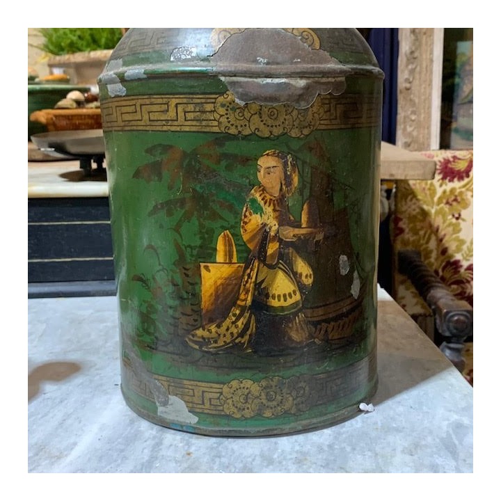 C18th Chinoiserie Tin Canister, Key Pattern