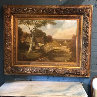 C19th Belgium Oil on Canvas Bridge