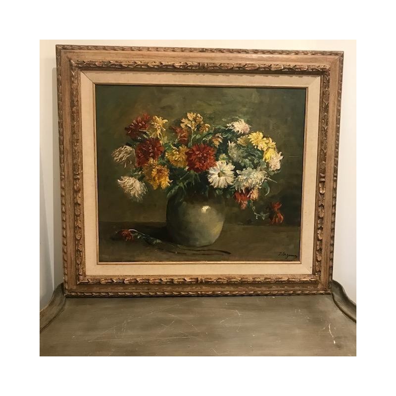 C1950 French Oil on Canvas Vase and Flowers