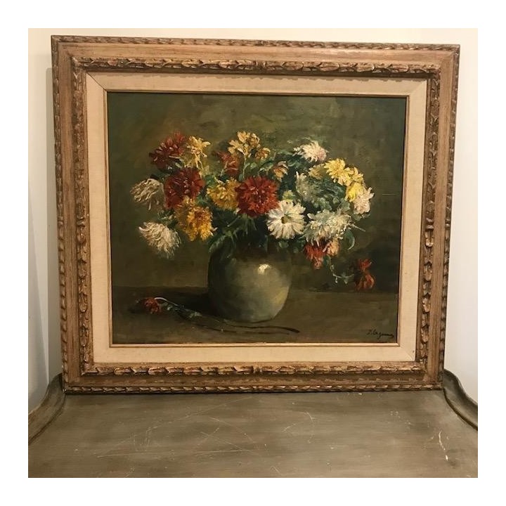 C1950 French Oil on Canvas Vase and Flowers