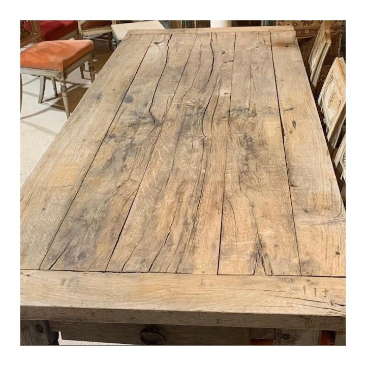 Antique French Rustic Faded Oak Table
