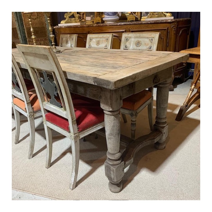 Antique French Rustic Faded Oak Table