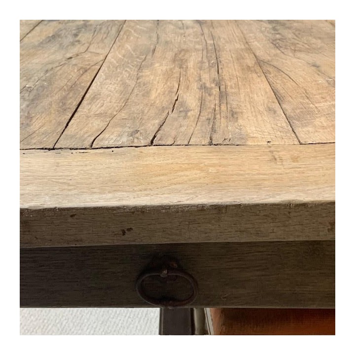 Antique French Rustic Faded Oak Table