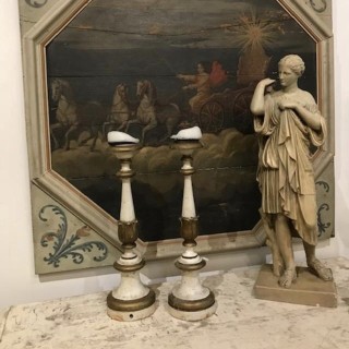 C19th Pair of French Gilded and Painted Pique Cierges