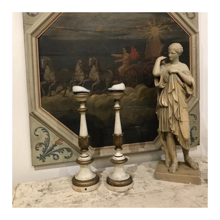 C19th Pair of French Gilded and Painted Pique Cierges