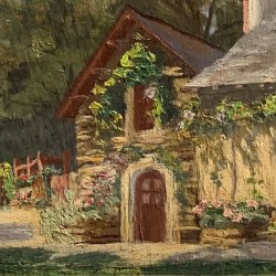 C1900 Oil on Panel French Farmhouse