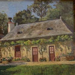 C1900 Oil on Panel French Farmhouse