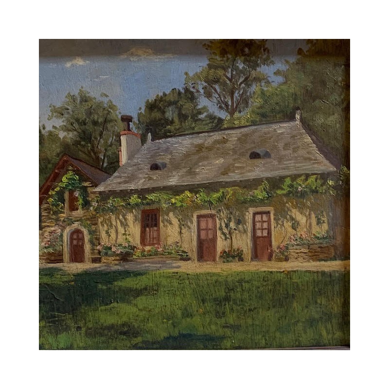 C1900 Oil on Panel French Farmhouse