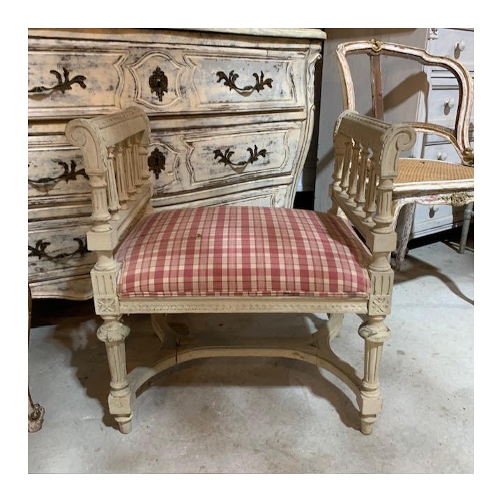 C1900 French Louis XVI Style Stool vintage Fabric