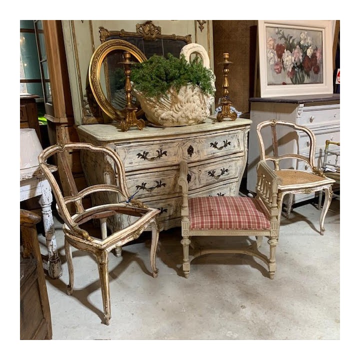 C1900 French Louis XVI Style Stool vintage Fabric