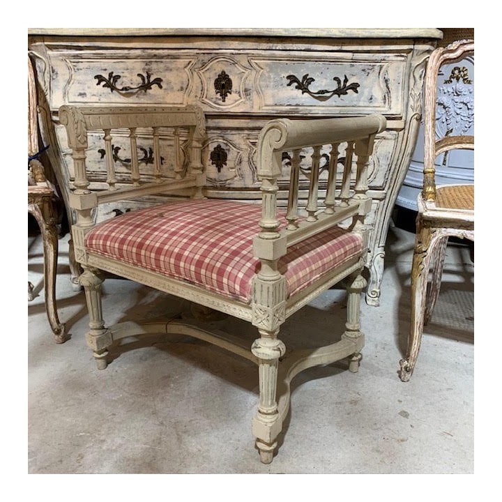 C1900 French Louis XVI Style Stool vintage Fabric