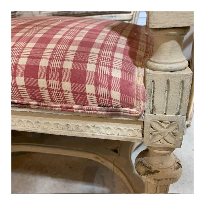 C1900 French Louis XVI Style Stool vintage Fabric