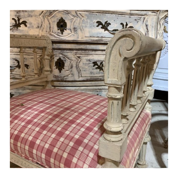 C1900 French Louis XVI Style Stool vintage Fabric