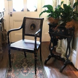 C19th English Hand Caned and Painted Arm Chair