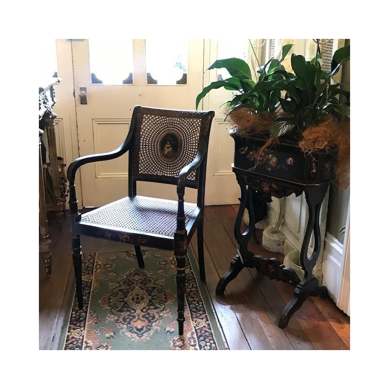 HOLD C19th English Hand Caned and Painted Arm Chair