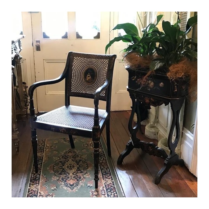 HOLD C19th English Hand Caned and Painted Arm Chair