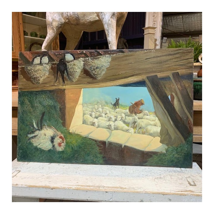 C1940 French Painting Bergeron, Hirondelle et Chien