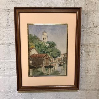 French Water Colour Village on the River