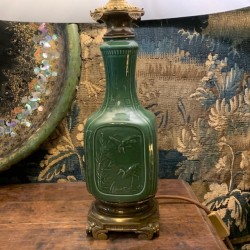 C19th French Converted Chinoiserie Green Lamps