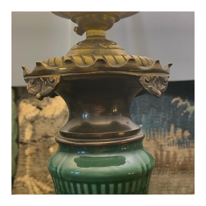 C19th French Converted Chinoiserie Green Lamps