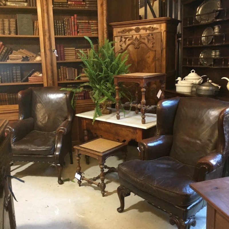 Early Leather Wing Back Arm Chairs $2850 EACH