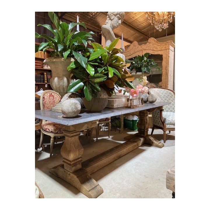 Blue Stone and Wash Oak Dining Table