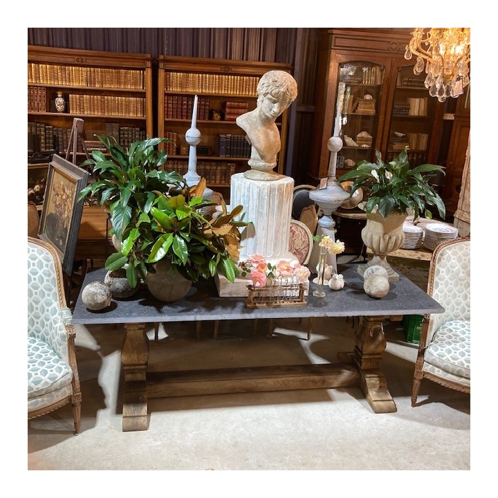 Blue Stone and Wash Oak Dining Table