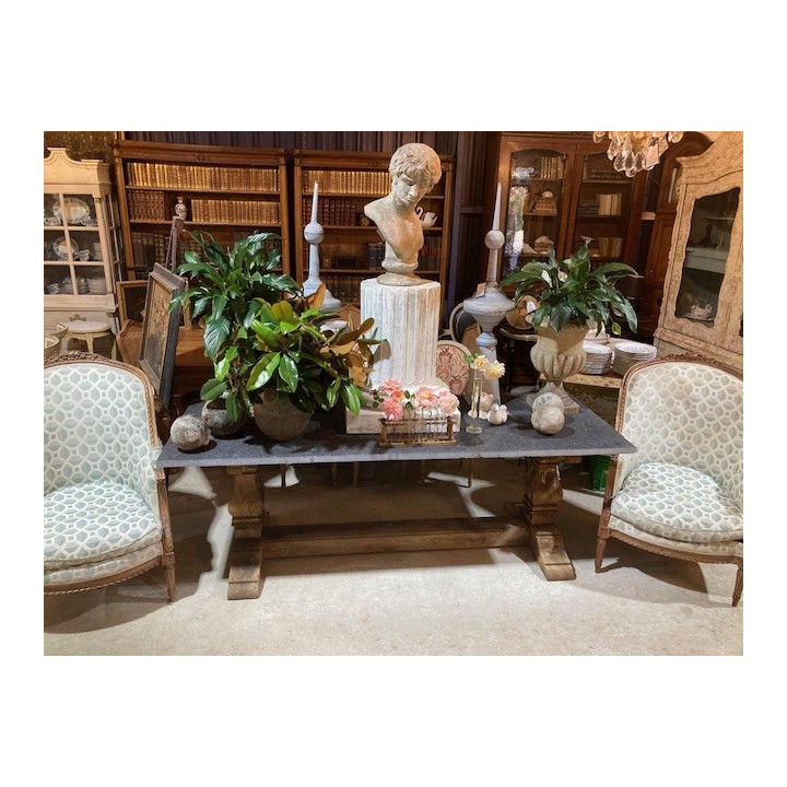 Blue Stone and Wash Oak Dining Table