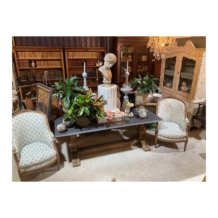 Blue Stone and Wash Oak Dining Table