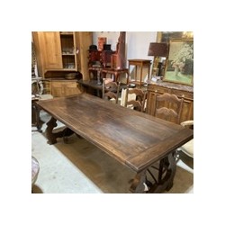 C1940 Spanish Chestnut Dining Table with Original Iron Stretcher