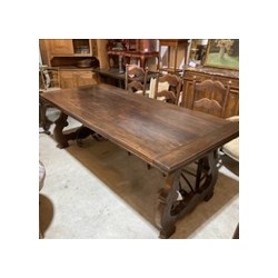 C1940 Spanish Chestnut Dining Table with Original Iron Stretcher